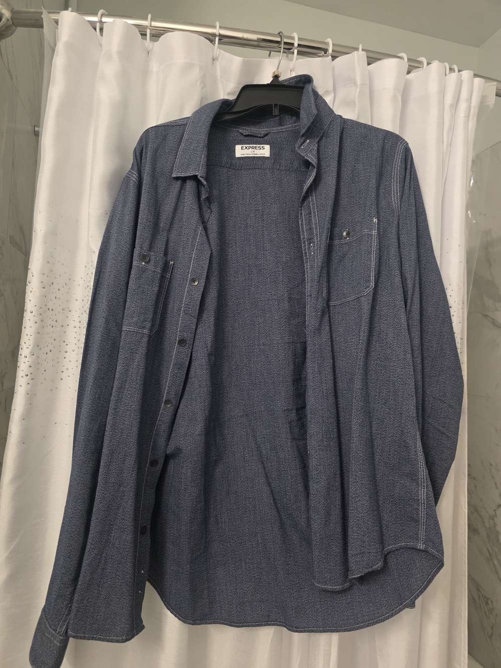 Express Men's Navy Textured Button-Front Shirt